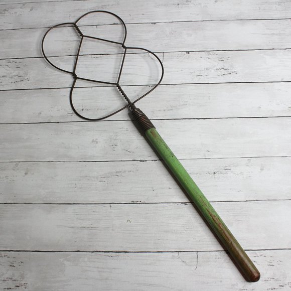 Other Antique 1927 Rug Carpet Beater Metal Vintage Green Wooden